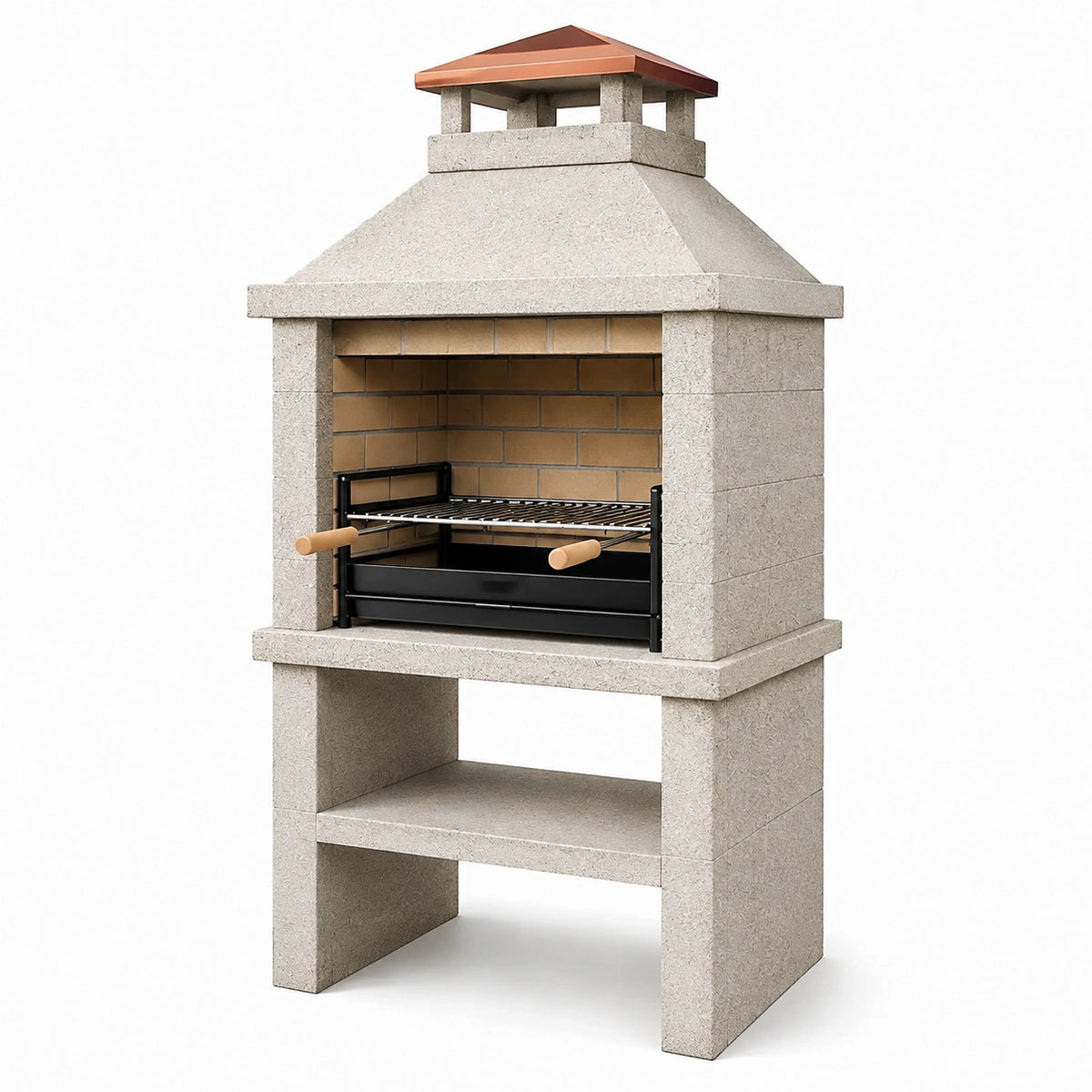 Barbecue fixe 120 x 70 x 220 cm en pierre beige avec grille réglable pour jardin