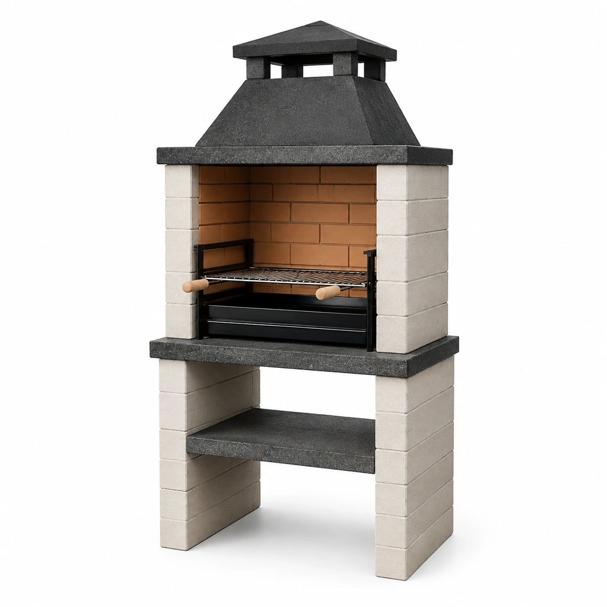 Barbecue de jardin 100 x 70 x 210 cm en béton et acier noir avec grill réglable