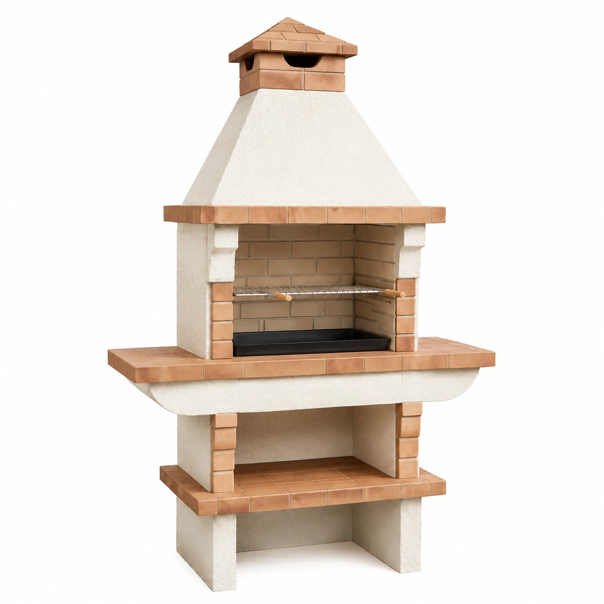 Barbecue de jardin 125 x 70 x 220 cm en béton beige et brique terre cuite avec grille