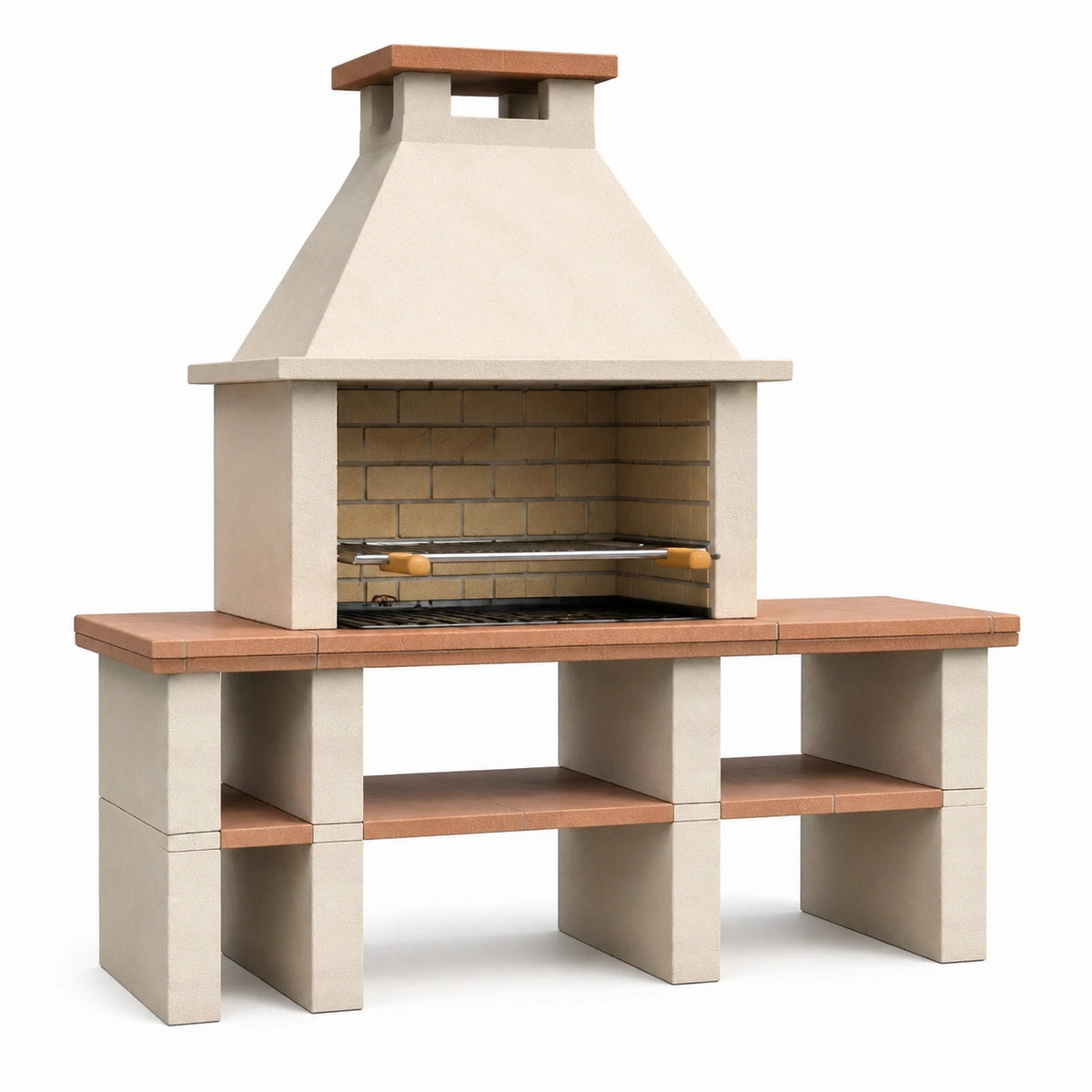 Barbecue fixe 200 x 70 x 220 cm en pierre beige pour jardin avec cheminée