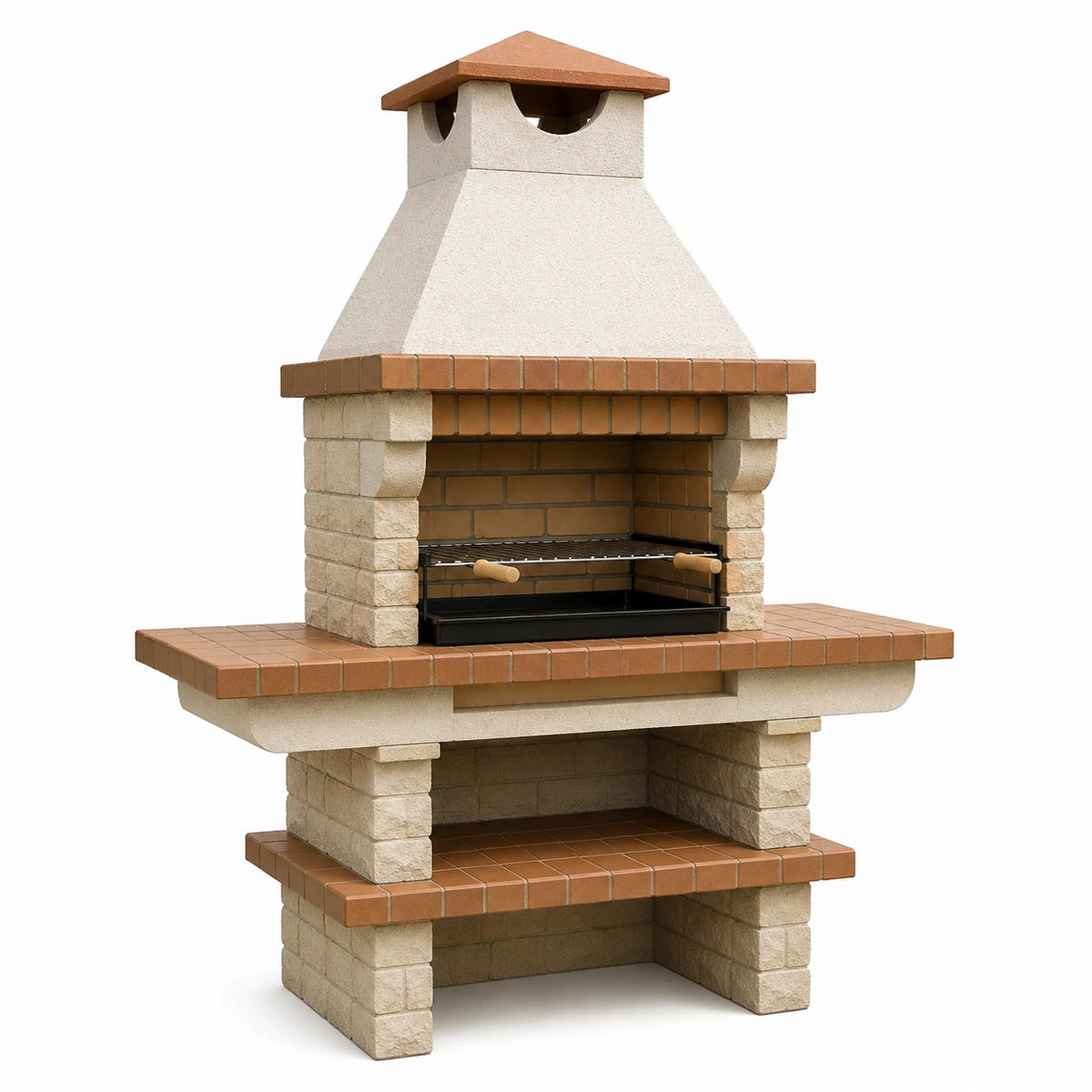 Barbecue de jardin 160 cm en pierre beige et terre cuite avec grille réglable
