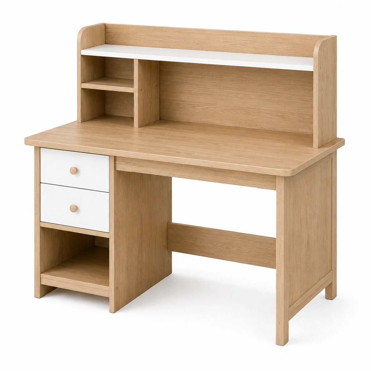 Bureau avec rangement 100 x 60 x 150 cm en panneaux effet chêne clair blanc style scandinave