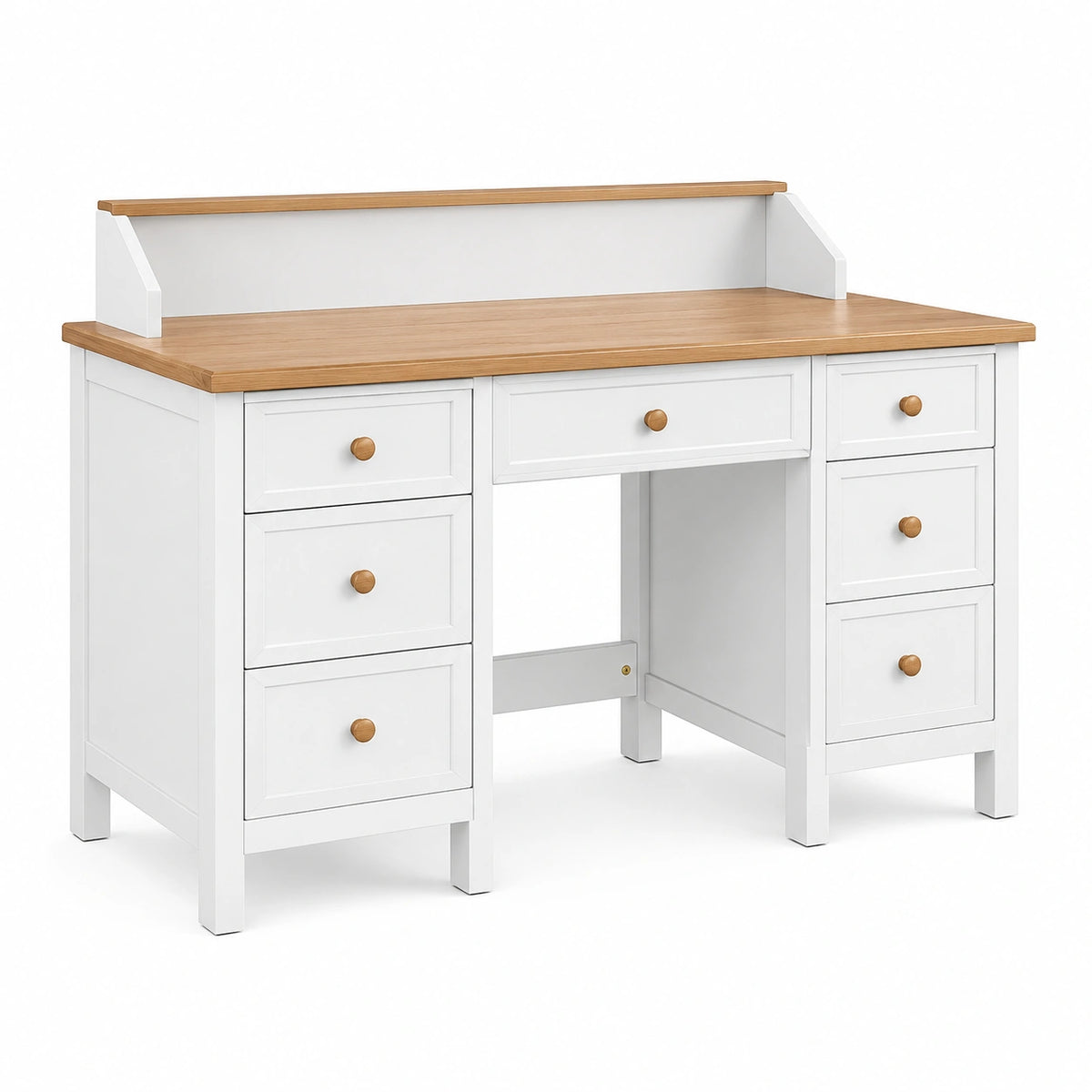 Bureau avec rangement 150 x 60 x 100 cm en bois blanc et naturel style classique