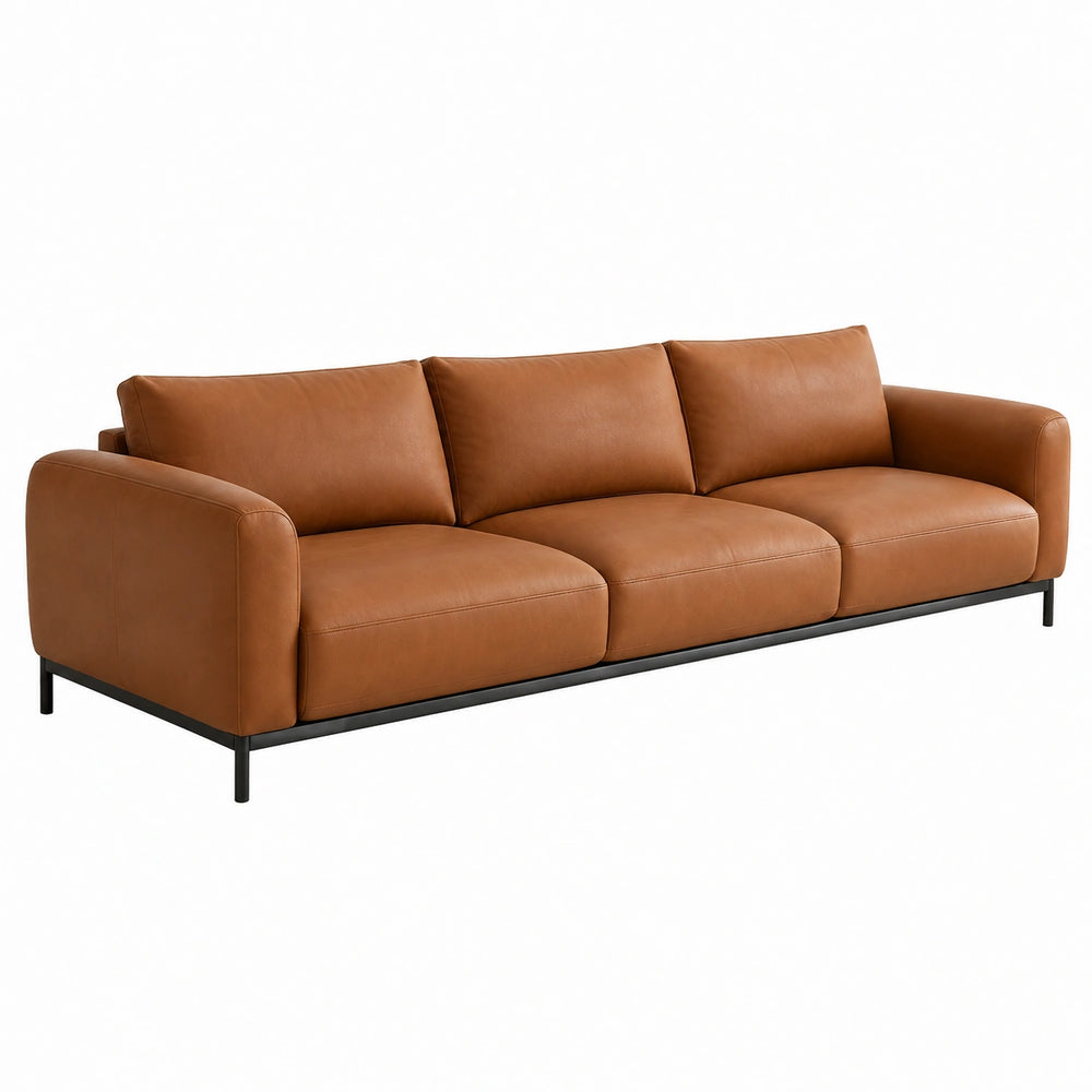 Canapé droit 3 places 230 cm aspect cuir marron style contemporain