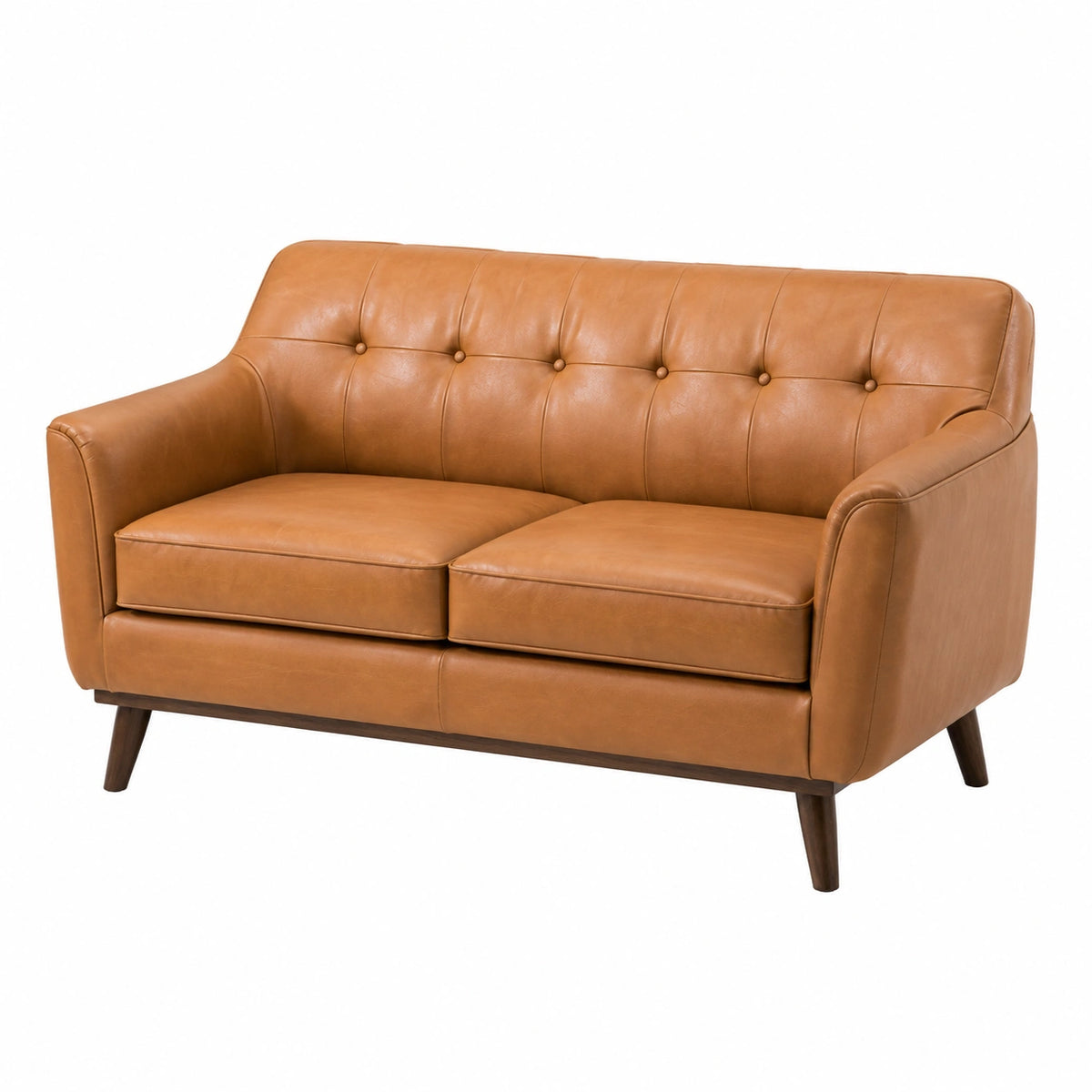 Canapé 2 places 150 cm aspect cuir camel style rétro