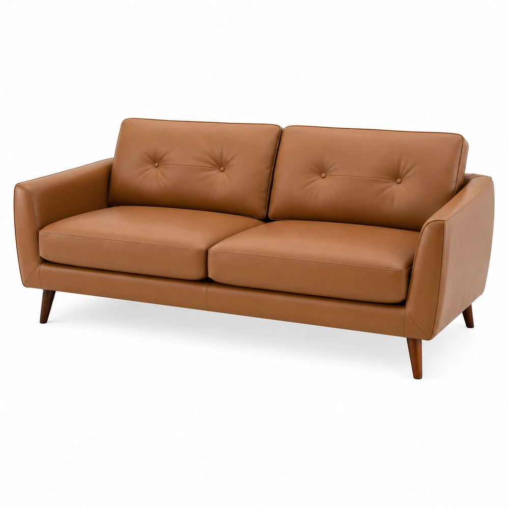 Canapé 2 places 170 cm en similicuir marron style moderne avec dossier capitonné