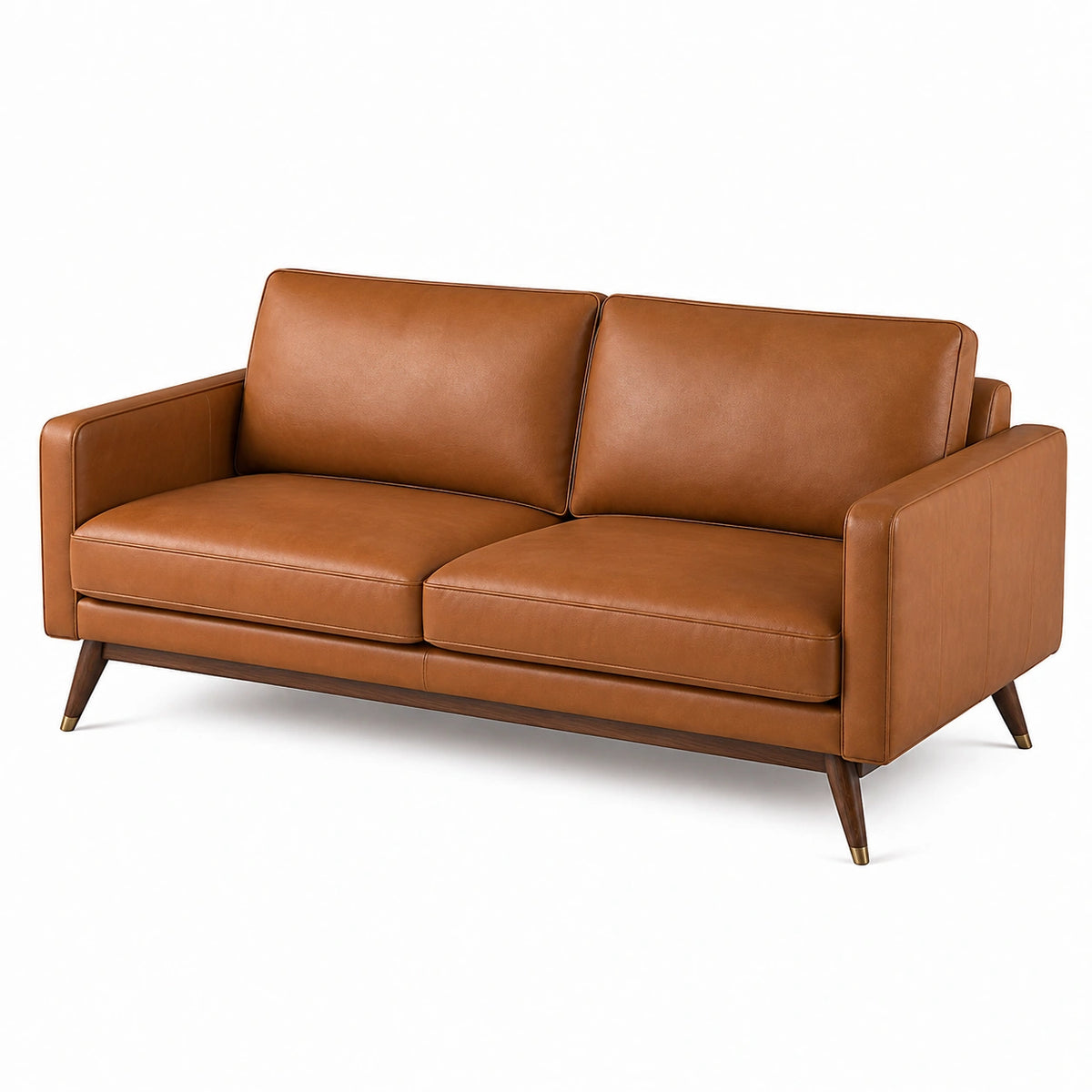 Canapé 2 places 160 cm aspect cuir cognac style rétro