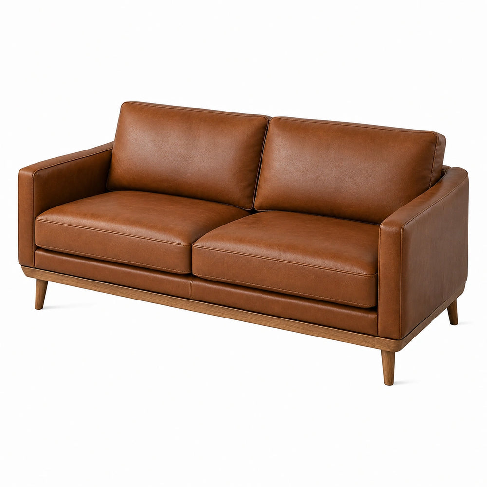 Canapé 2 places 160 cm en similicuir marron style moderne