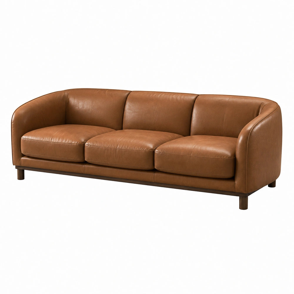 Canapé 3 places 220 cm revêtement aspect cuir marron style contemporain