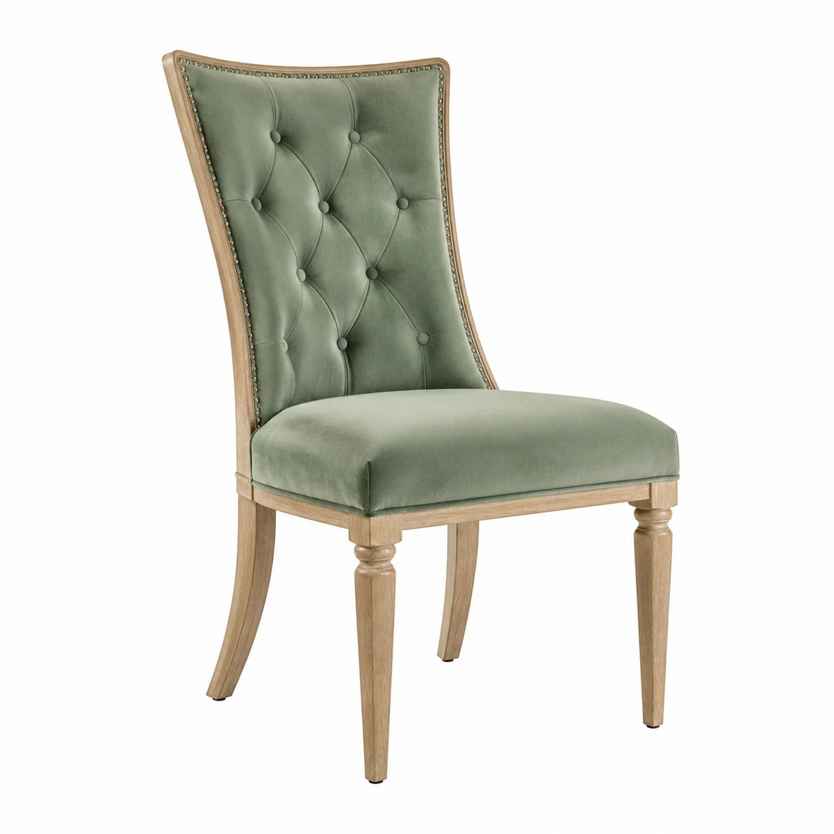 Chaise de salle à manger 52 x 62 x 101 cm en bois et tissu vert style classique capitonné