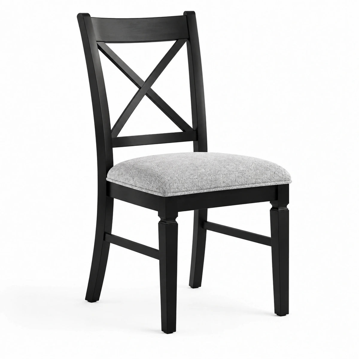 Chaise de salle à manger 46 x 55 x 100 cm en bois noir avec assise en tissu gris style croisé