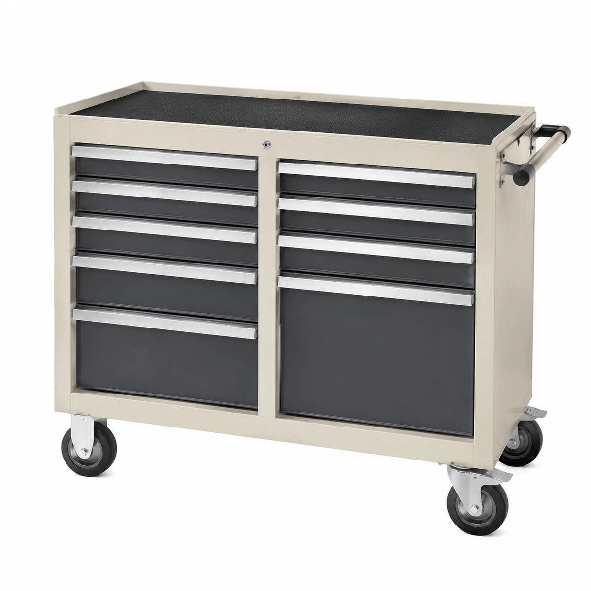Servante d'atelier 113 x 55 x 98 cm en acier beige et noir à 12 tiroirs sur roulettes
