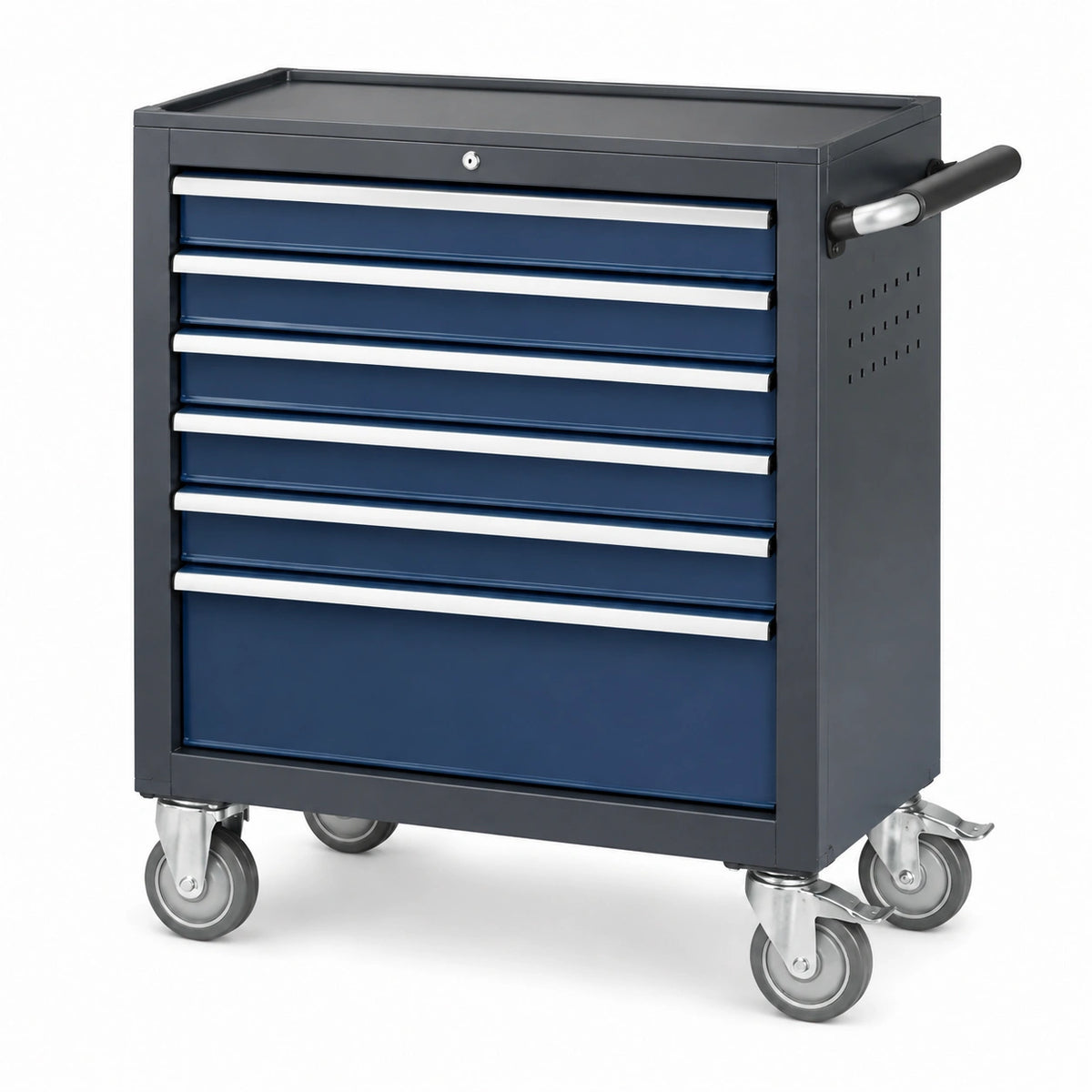 Servante d atelier 77 x 46 x 97 cm en acier bleu anthracite à 7 tiroirs verrouillable sur roulettes