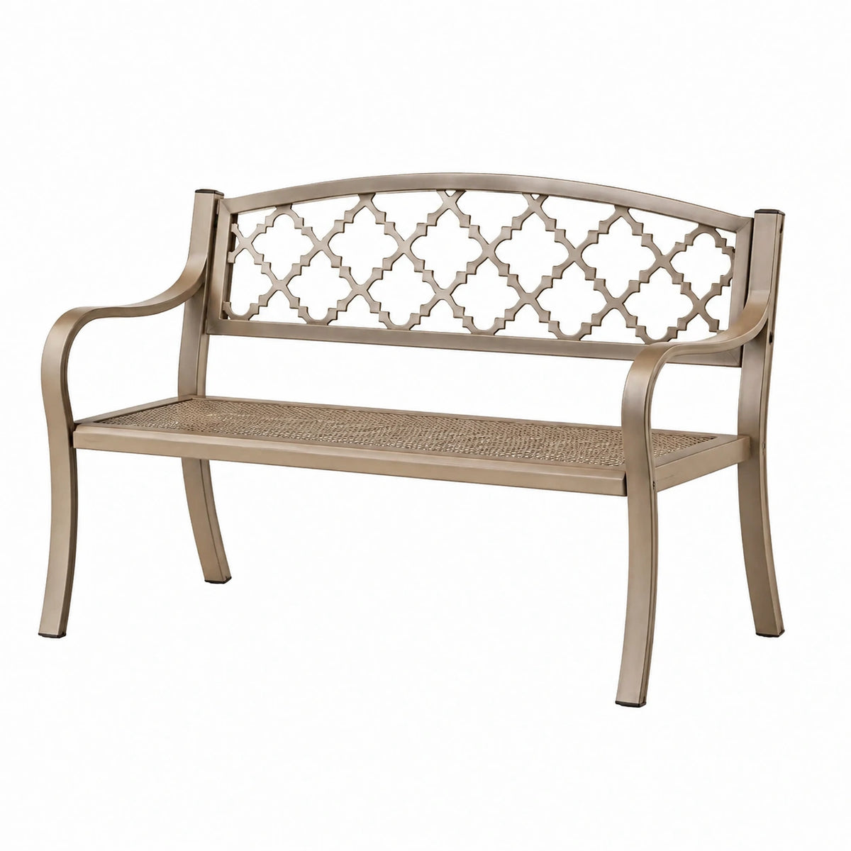 Banc de jardin 122 x 60 x 90 cm en métal taupe à dossier ajouré
