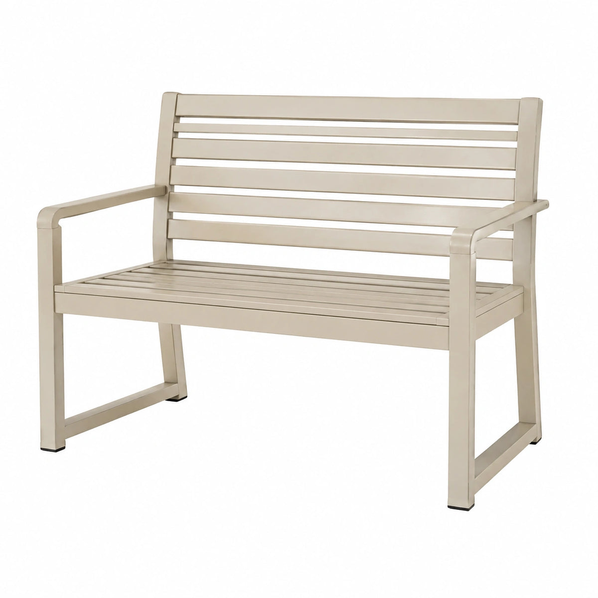 Banc de jardin 120 x 65 x 90 cm en métal beige avec accoudoirs style contemporain