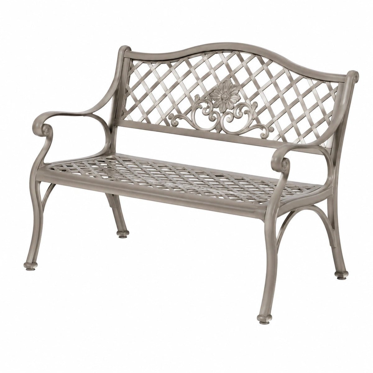 Banc de jardin 120 x 60 x 90 cm en aluminium taupe style classique ajouré