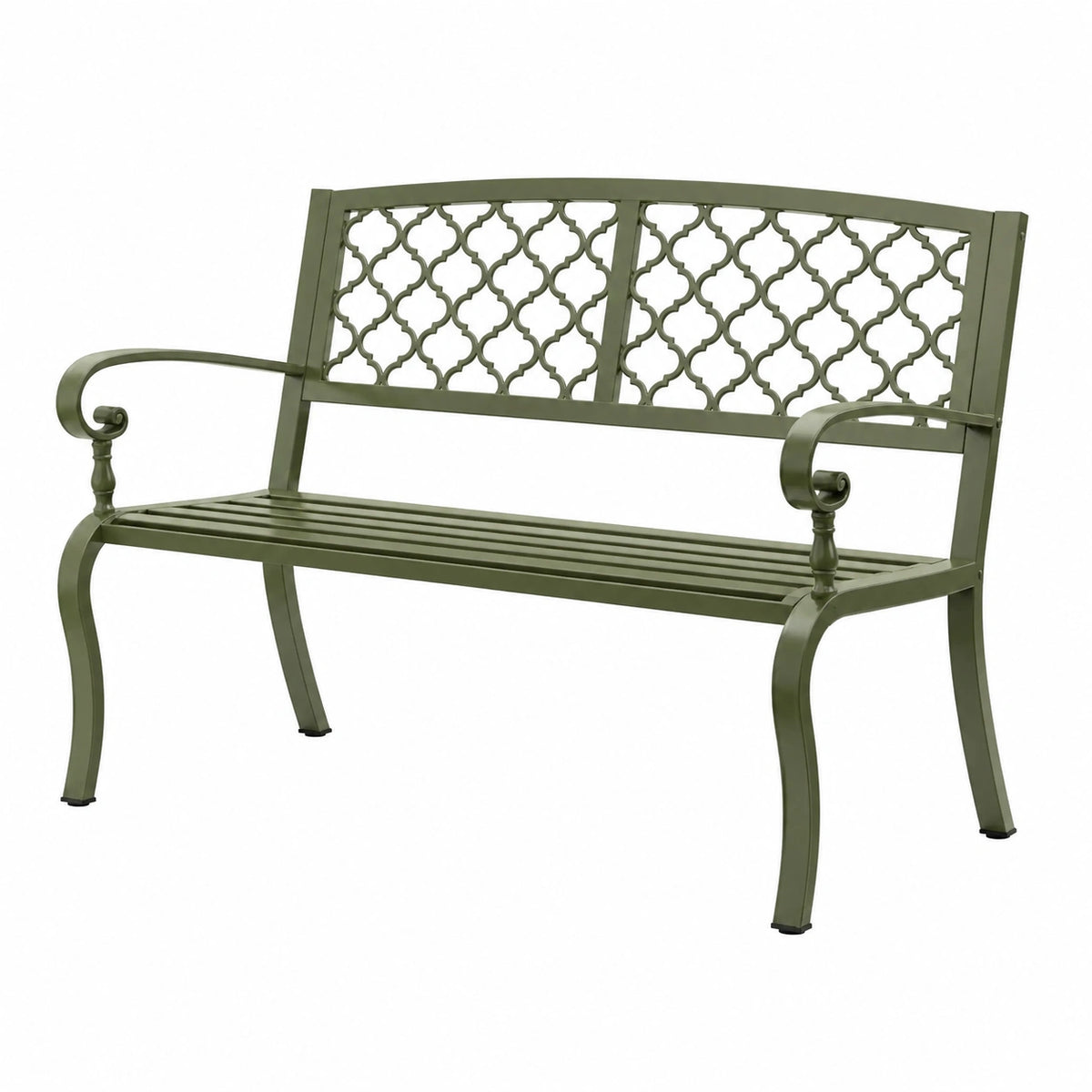 Banc de jardin 122 x 61 x 90 cm en métal vert style classique à dossier ajouré