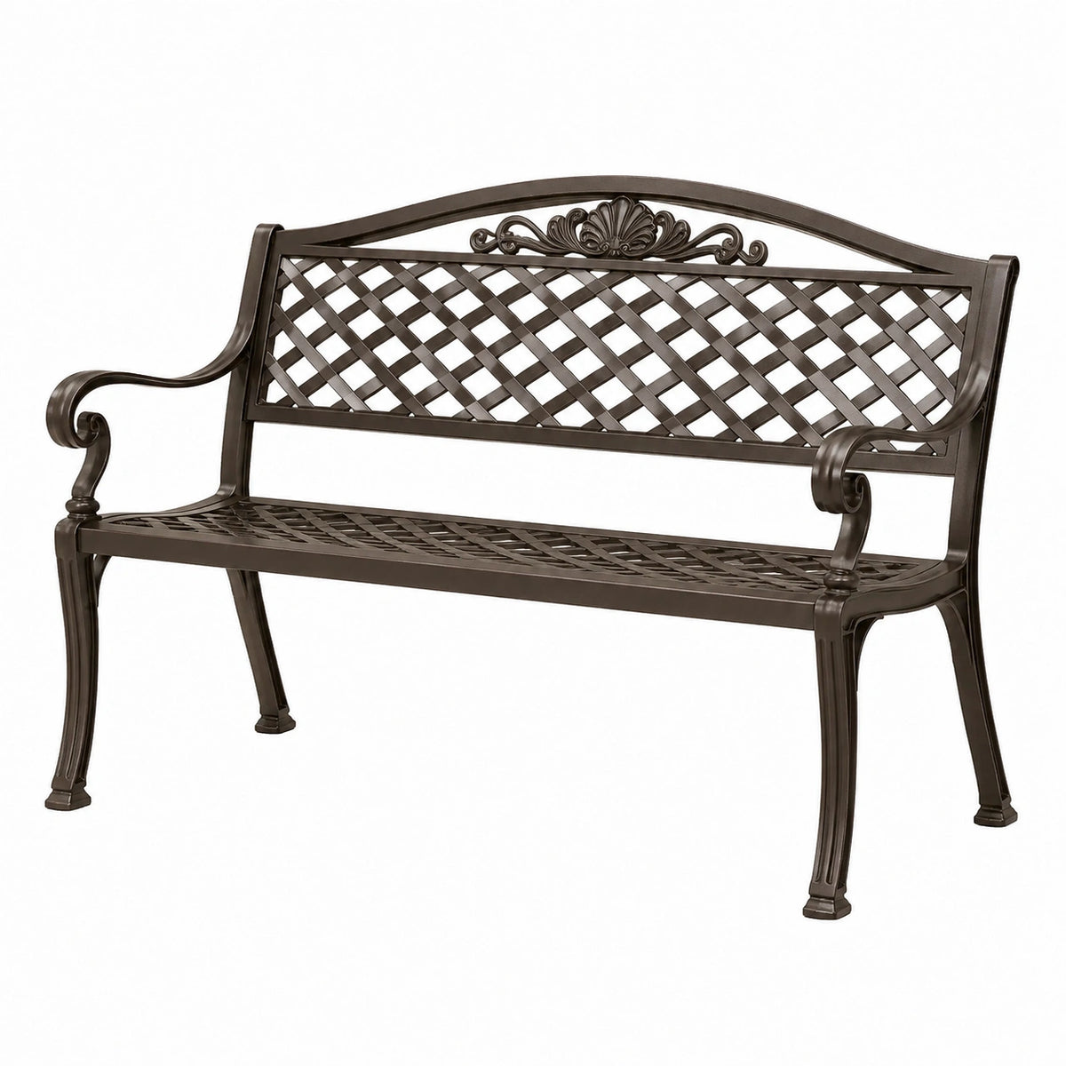 Banc de jardin 122 x 61 x 90 cm en métal brun style classique à accoudoirs